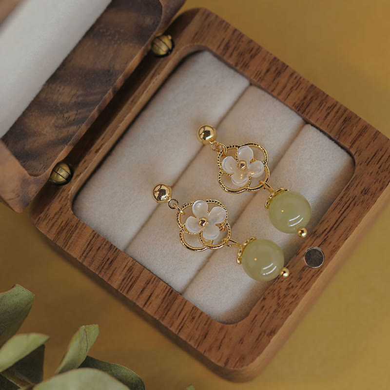 Tridacna Stone Jade Drop Earrings for Prosperity & Calm