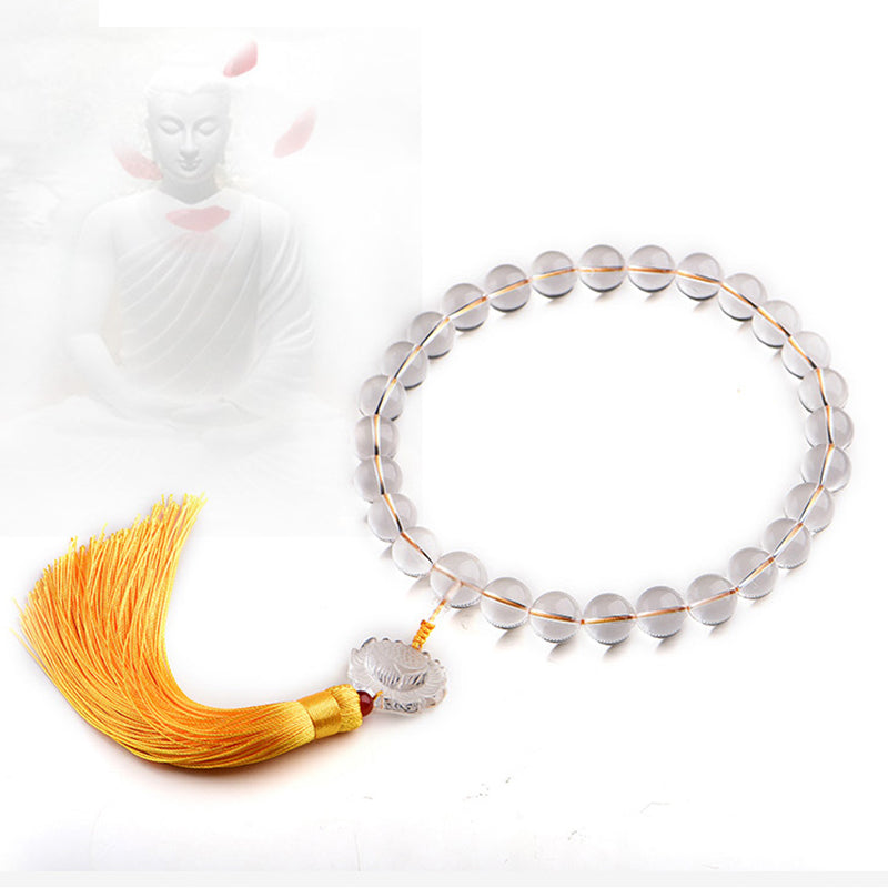 Bracelet de méditation Mala en cristal blanc Lotus 14 mm