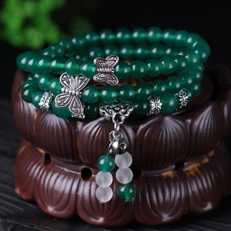 Bracelet de soutien papillon en agate verte de 6 mm