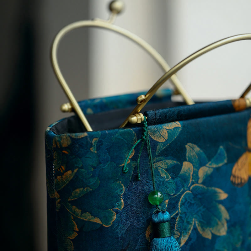 Blue Leaves Butterfly Spiritual Jewelry Bag 19cm | Healing Sounds