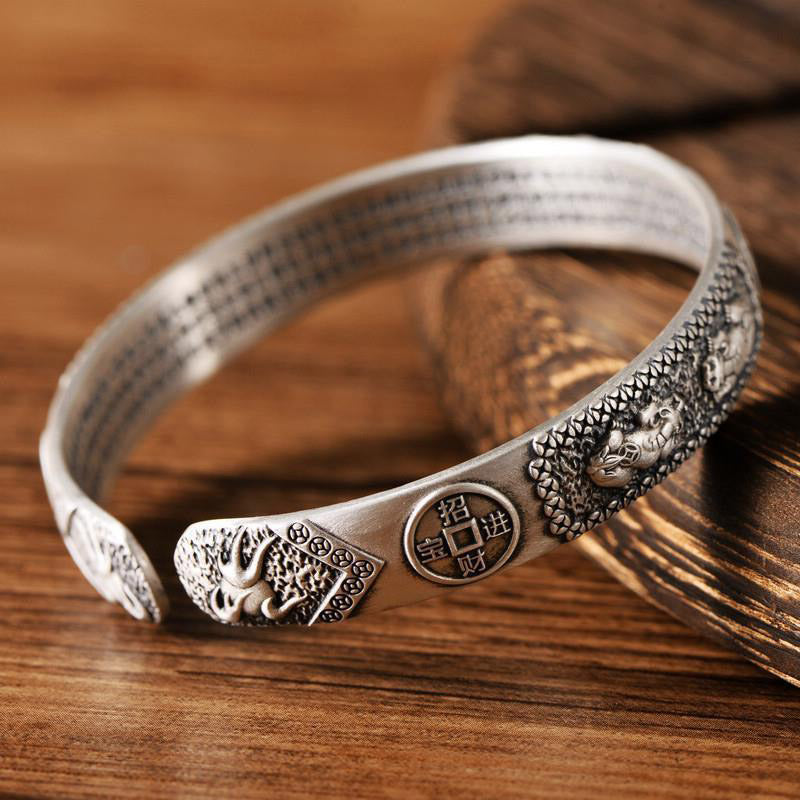 Adjustable White Copper Pixiu Bracelet for Wealth & Luck