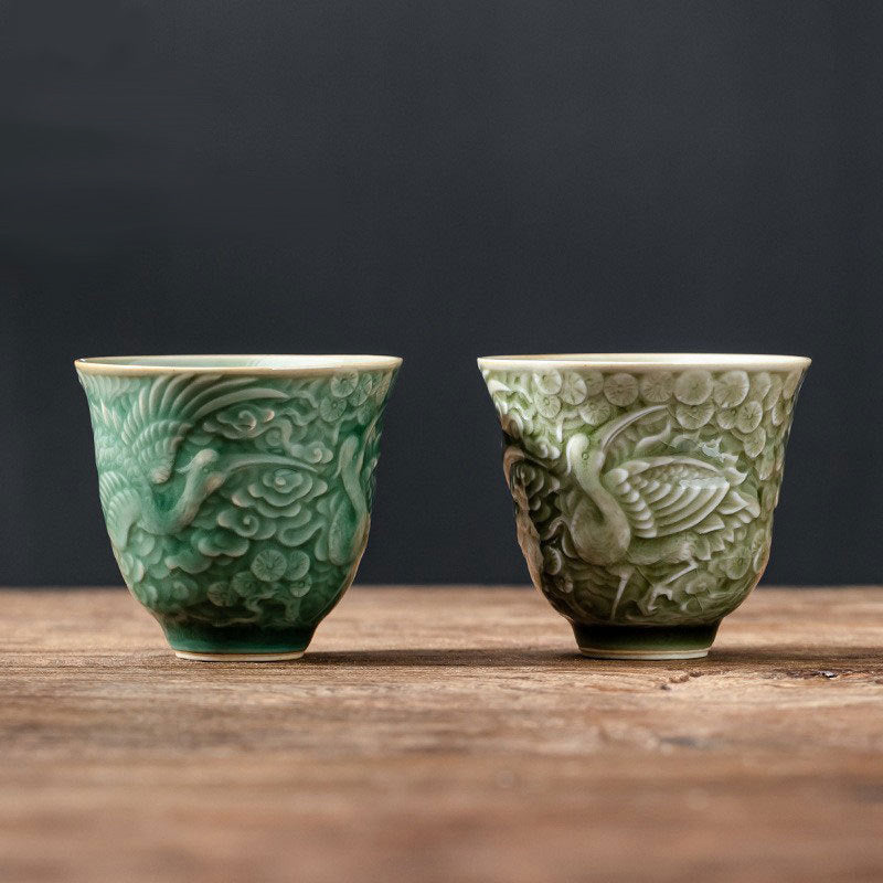 Tasse à thé en céramique « Crane Pine » 80 ml | Tasse Zen Decor