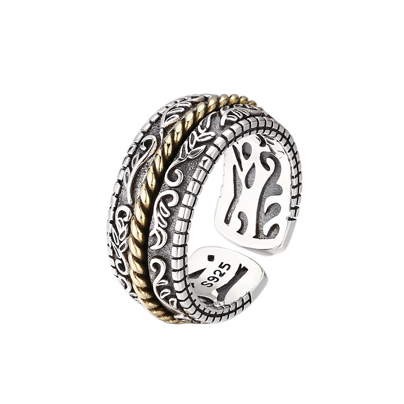 Bague ajustable porte-bonheur en argent sterling 925, motif floral de la dynastie Tang