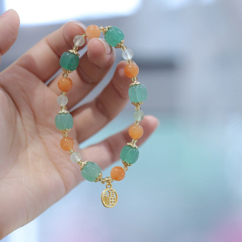 Bracelet de richesse en jade de soie dorée Fu Charm 14-16 cm