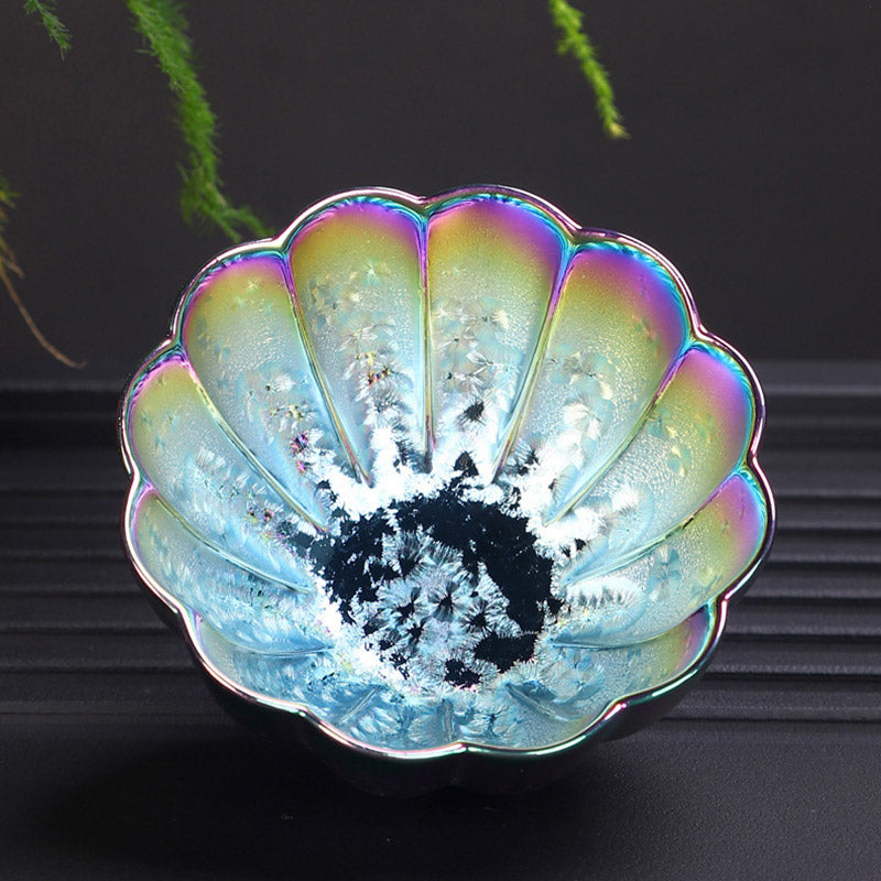 Tasse à thé en céramique Jianzhan aux couleurs arc-en-ciel et au décor zen