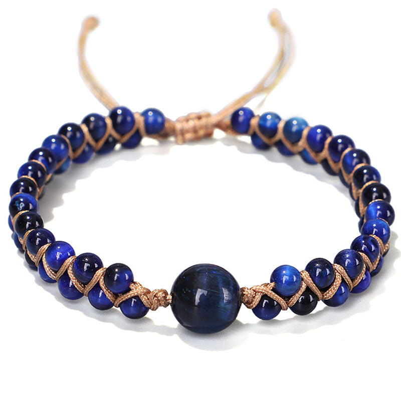 Bracelet de protection en œil de tigre bleu et améthyste de 4 mm