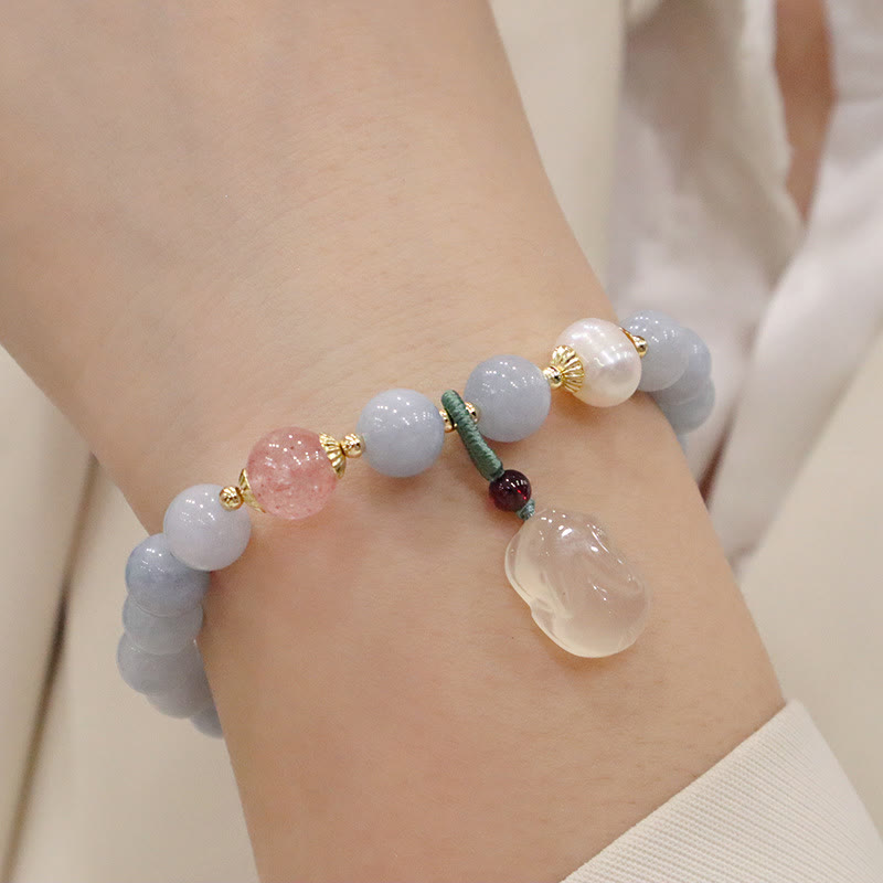 Aquamarine Chalcedony Serenity Charm Bracelet for Meditation