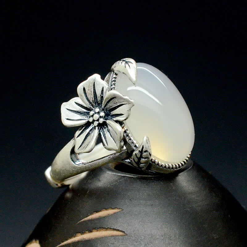 Bague d'harmonie positive en argent sterling 990 et calcédoine prune