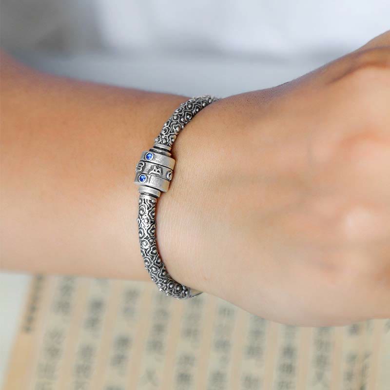 Bracelet jonc créatif en argent sterling 990 Om Mani Padme Hum