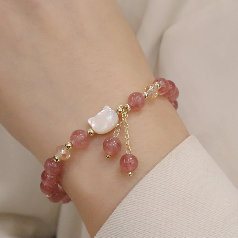 Bracelet Amour Morganite et Quartz Fraise 12-14 cm
