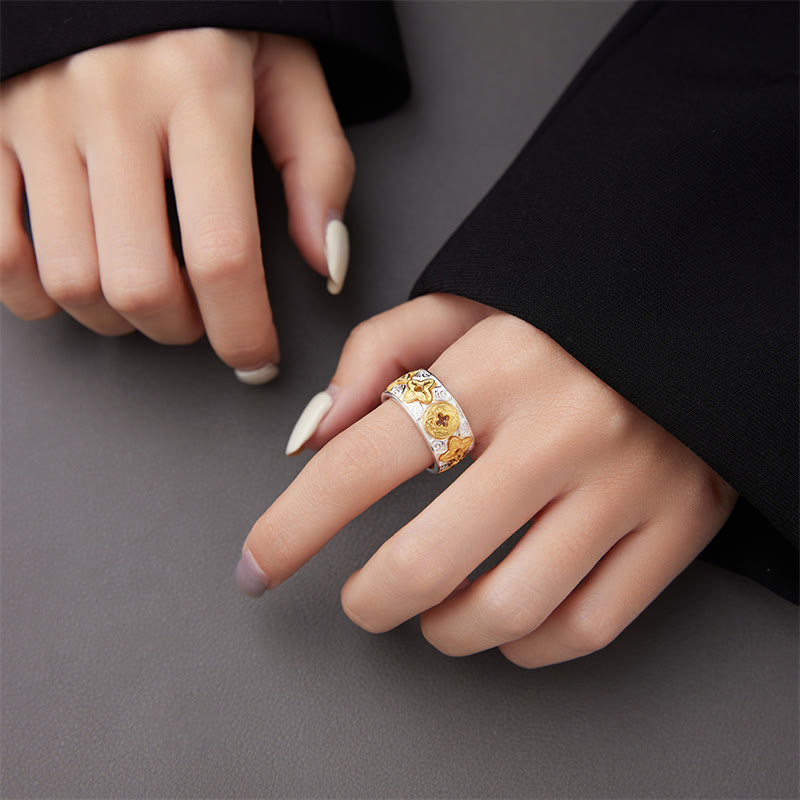 Bague porte-bonheur en argent sterling 925 à motif floral de la dynastie Tang