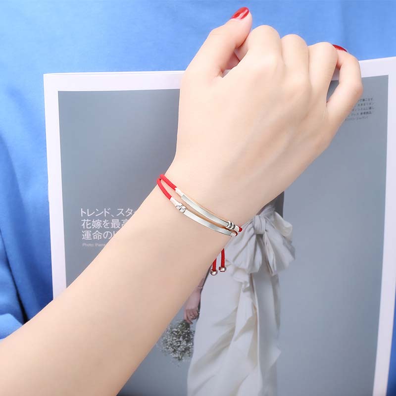 Bracelet tressé en argent sterling avec cordon rouge pour la chance et la protection