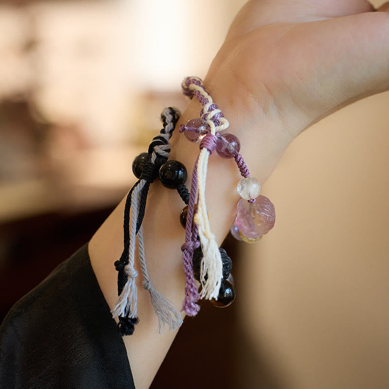 Bracelet de protection en corde d'améthyste et fluorite 14-18 cm