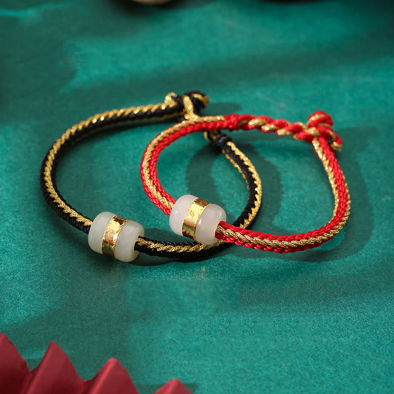 Bracelet porte-bonheur Om Mani Padme Hum Fu en jade blanc Hetian en or 999