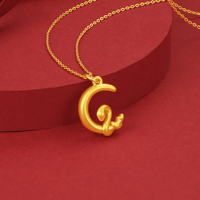 Collier porte-bonheur en or 999 avec lune et année du serpent
