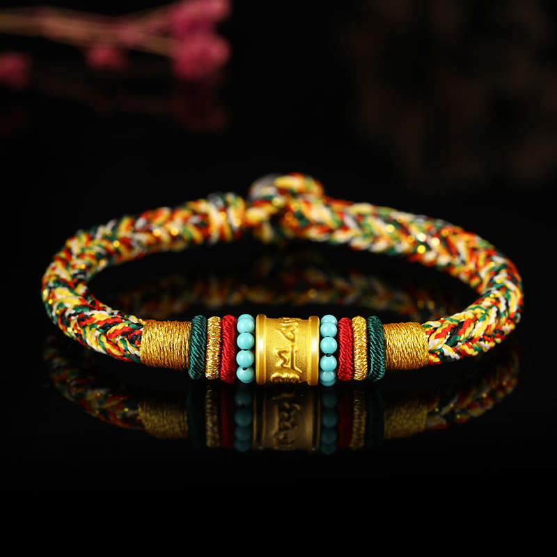 Bracelet fait main en or 999 avec nœud de paix à huit fils Om Mani Padme Hum