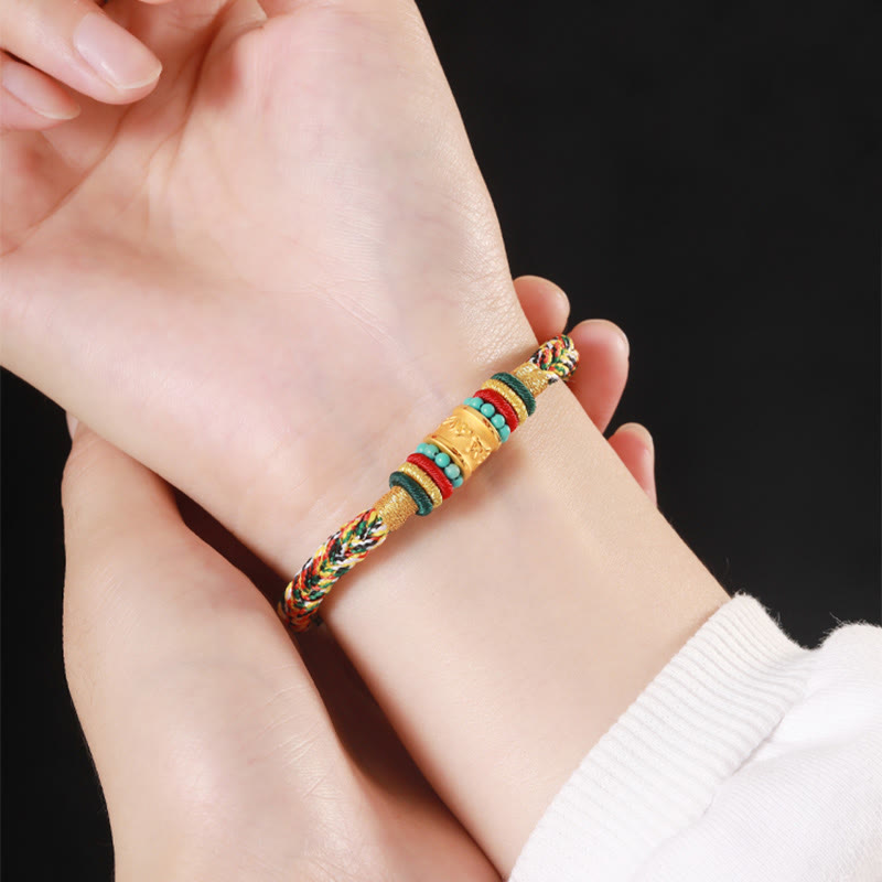 Bracelet fait main en or 999 avec nœud de paix à huit fils Om Mani Padme Hum