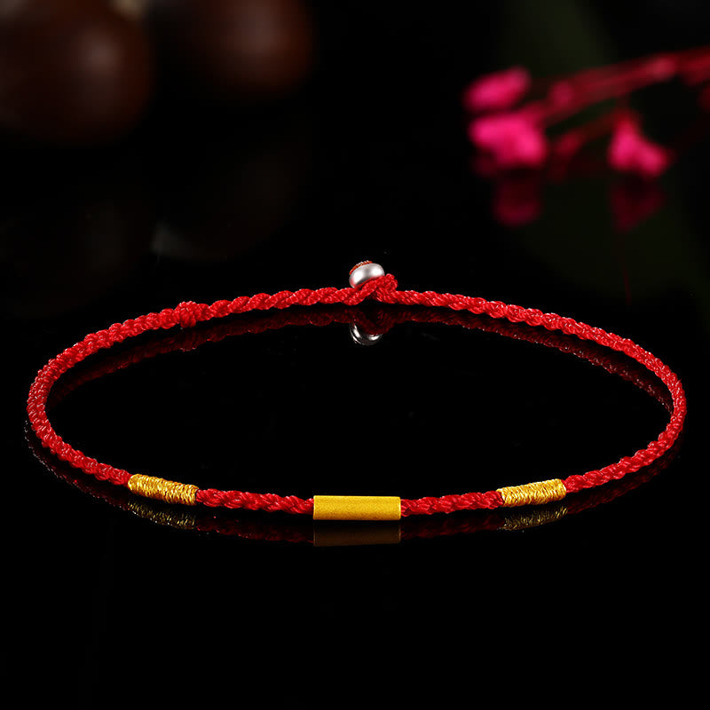 Bracelet de protection en or 999, fil rouge, quatre nœuds de vœux