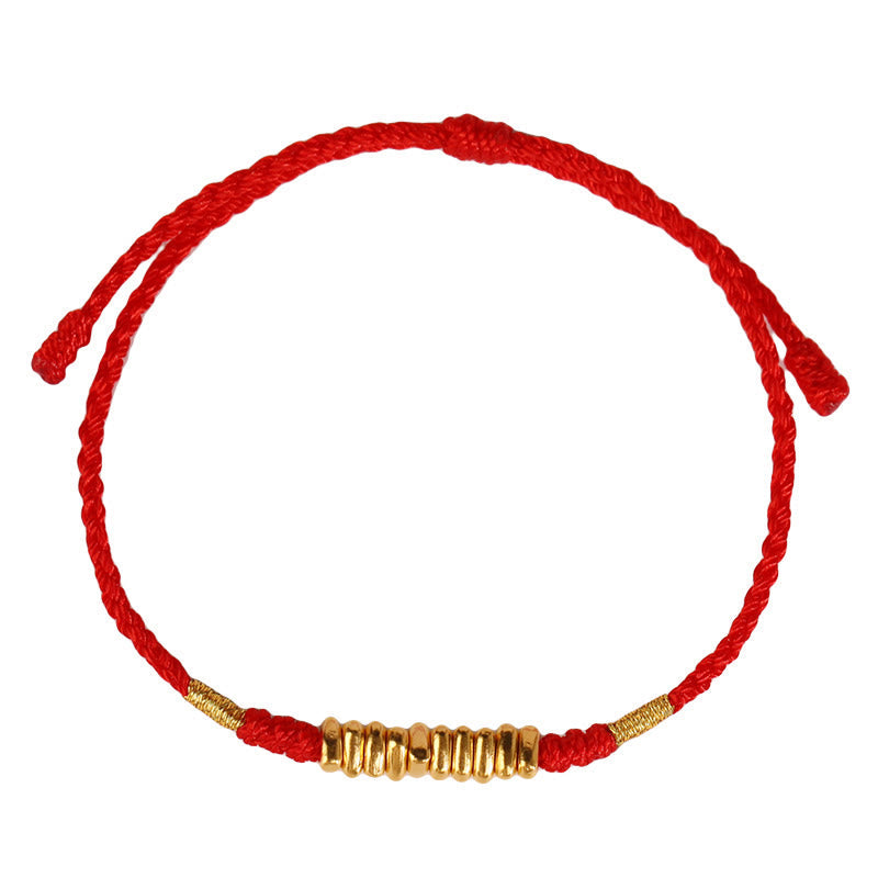 Bracelet tressé ultra-fin en or 999 avec cordon rouge