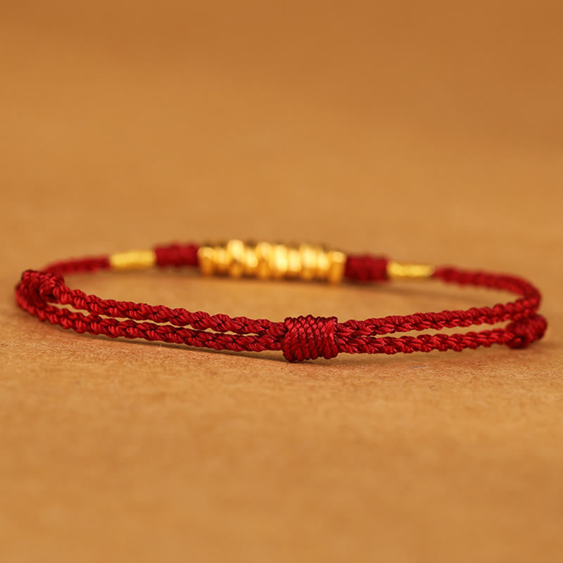 Bracelet tressé ultra-fin en or 999 avec cordon rouge
