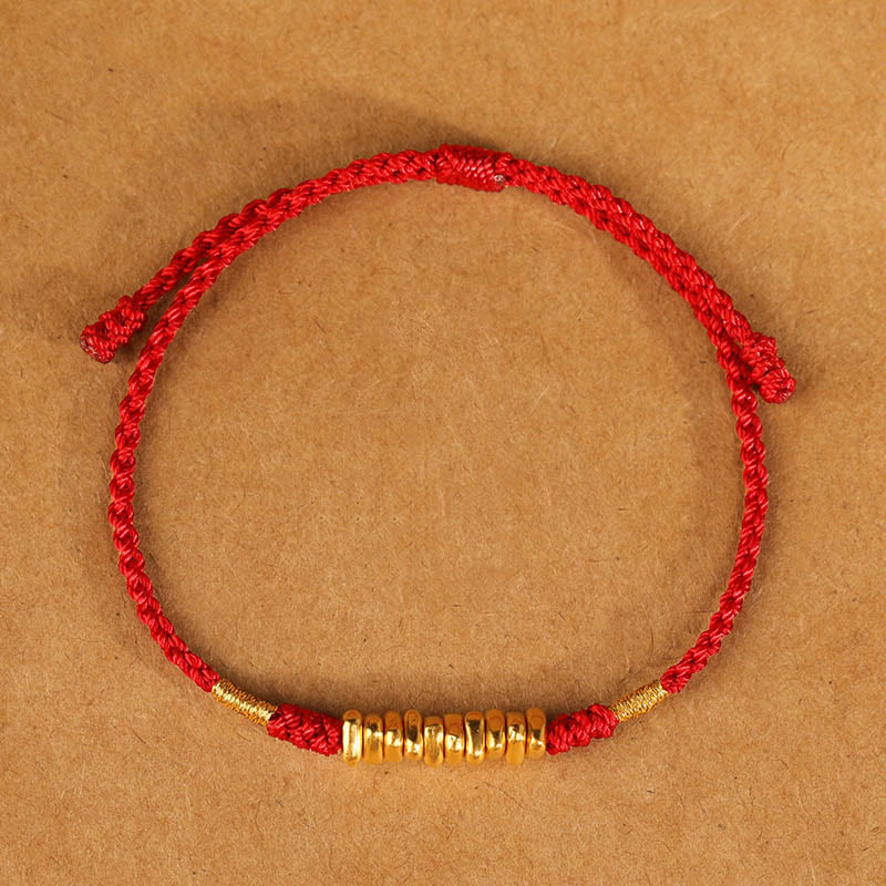 Bracelet tressé ultra-fin en or 999 avec cordon rouge