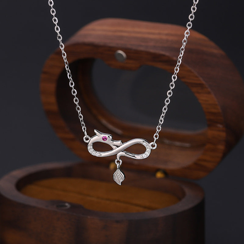Collier dragon en argent sterling 999 avec breloque nœud sans fin