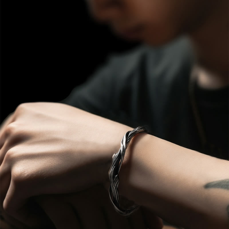 Bracelet manchette en argent sterling 999 et bois flotté Équilibre spirituel