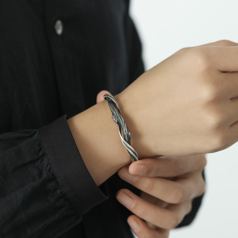 Bracelet manchette en argent sterling 999 et bois flotté Équilibre spirituel