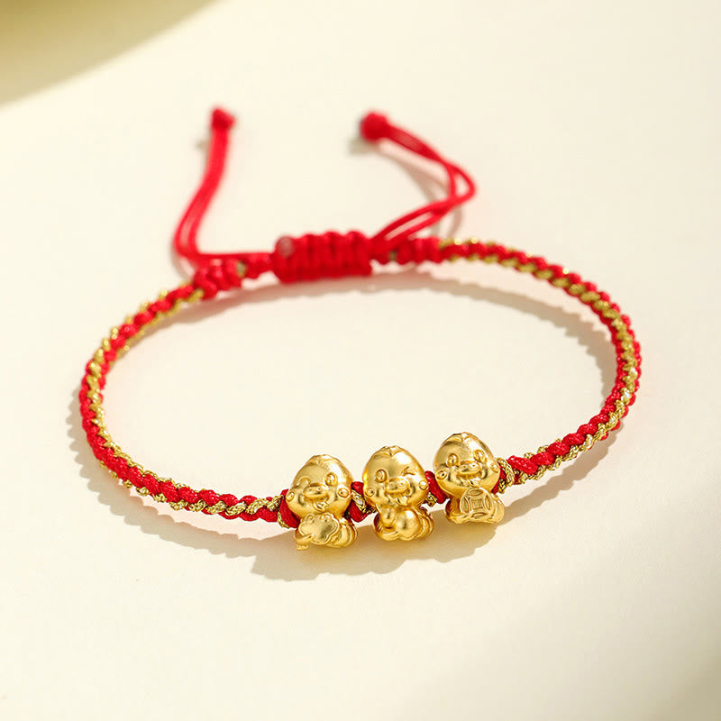 Bracelet serpent doré en argent sterling 999, cordon rouge pour la protection