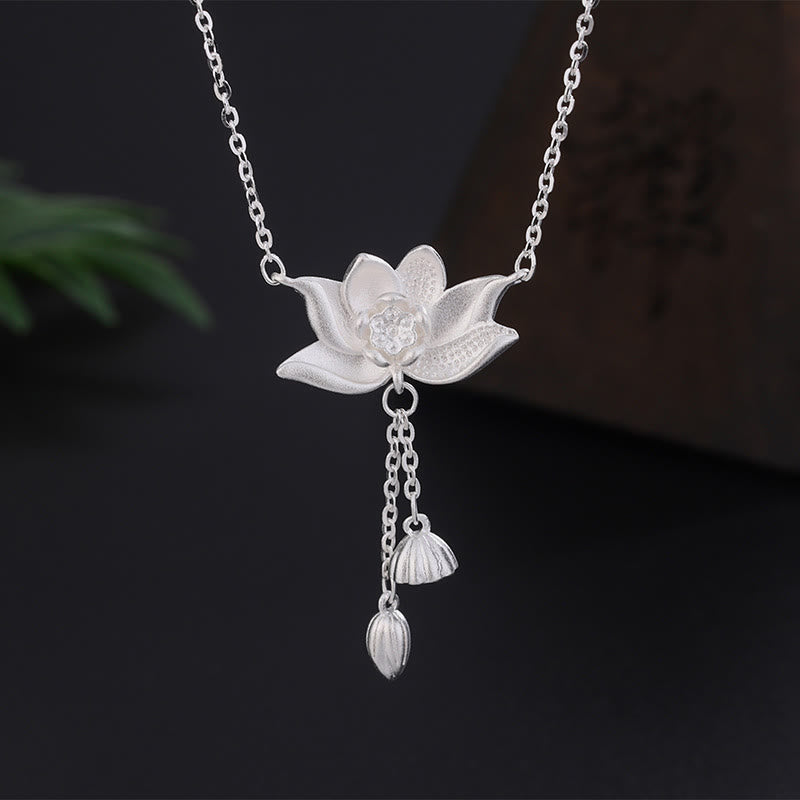 Collier d'illumination en argent sterling 999 avec gousse de fleur de lotus