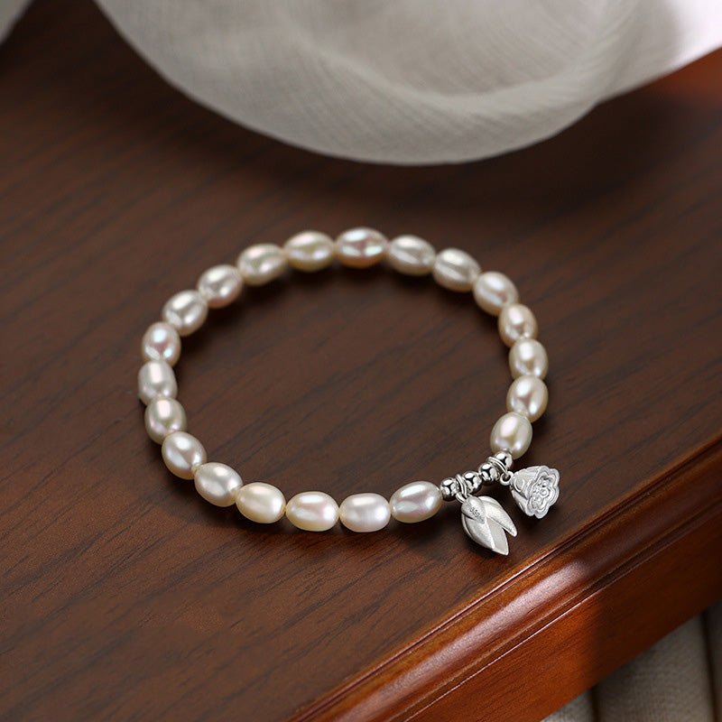 Bracelet de guérison en argent sterling 999 et perles de lotus 14-16 cm