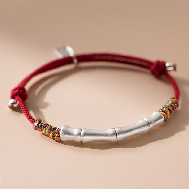 Bracelet porte-bonheur en argent sterling 999 avec corde rouge en bambou