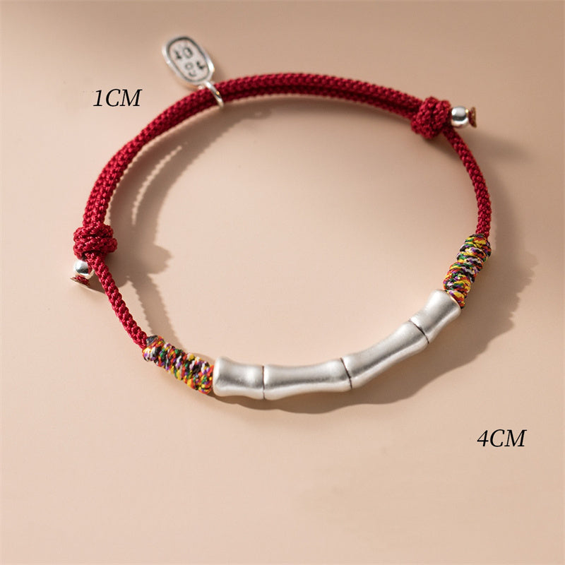 Bracelet porte-bonheur en argent sterling 999 avec corde rouge en bambou