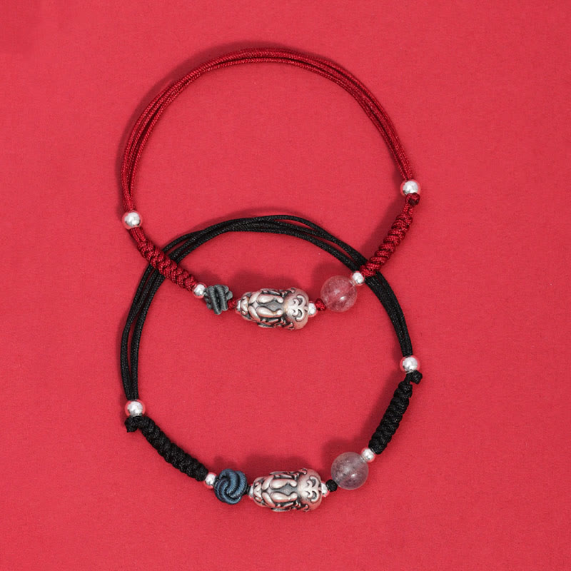 Bracelet en argent sterling 999 PiXiu et quartz rose fraise pour la richesse
