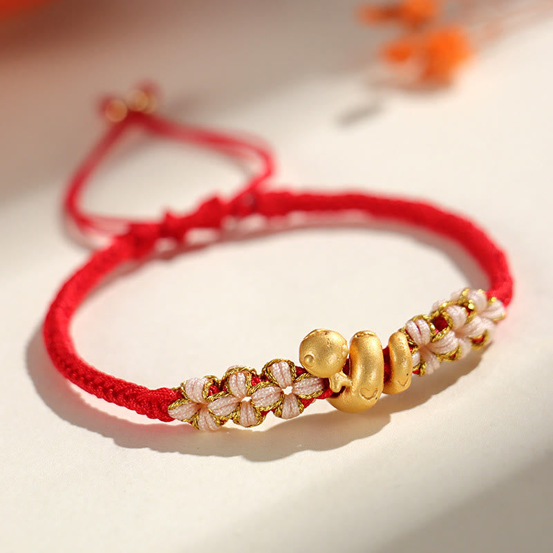 Bracelet porte-bonheur en argent sterling 999 avec cordon rouge Année du Serpent