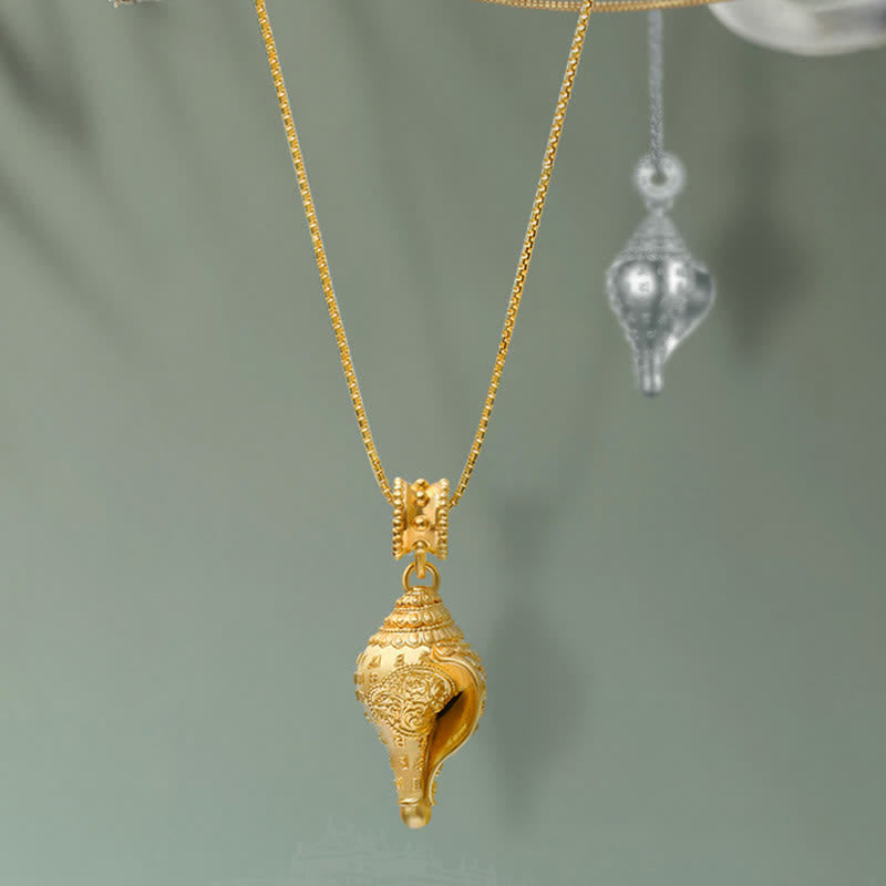 Collier en argent sterling 999 avec coquillage Shankha pour la protection spirituelle