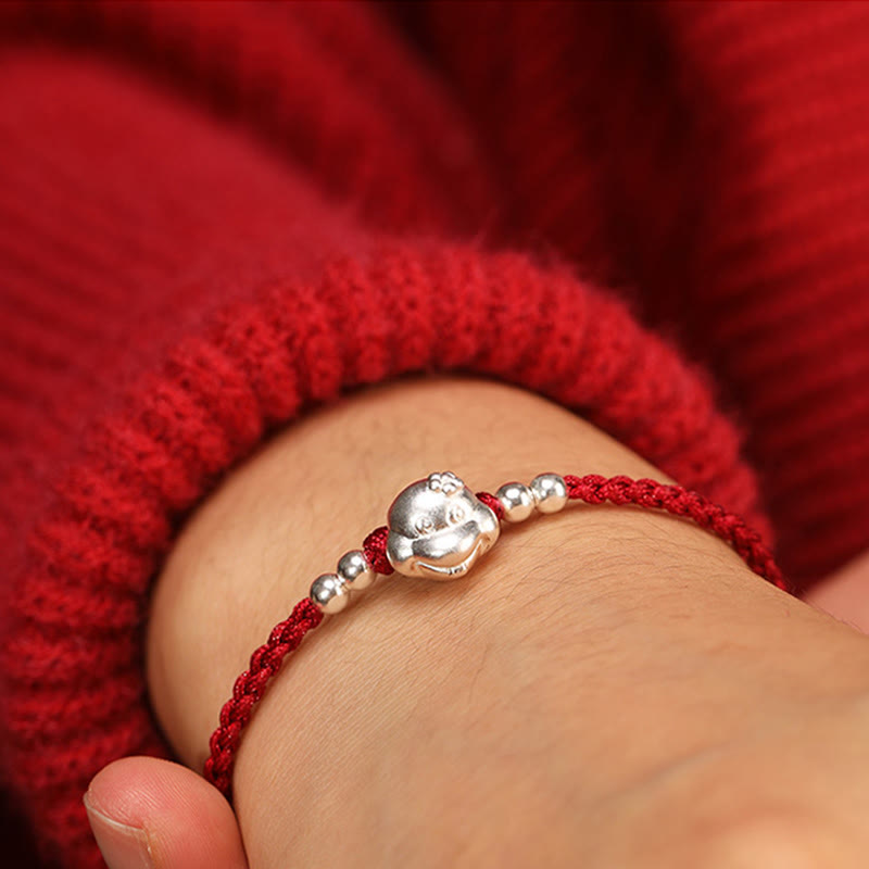 Bracelet en argent sterling 999 avec tête de serpent et fil rouge pour la chance et la protection