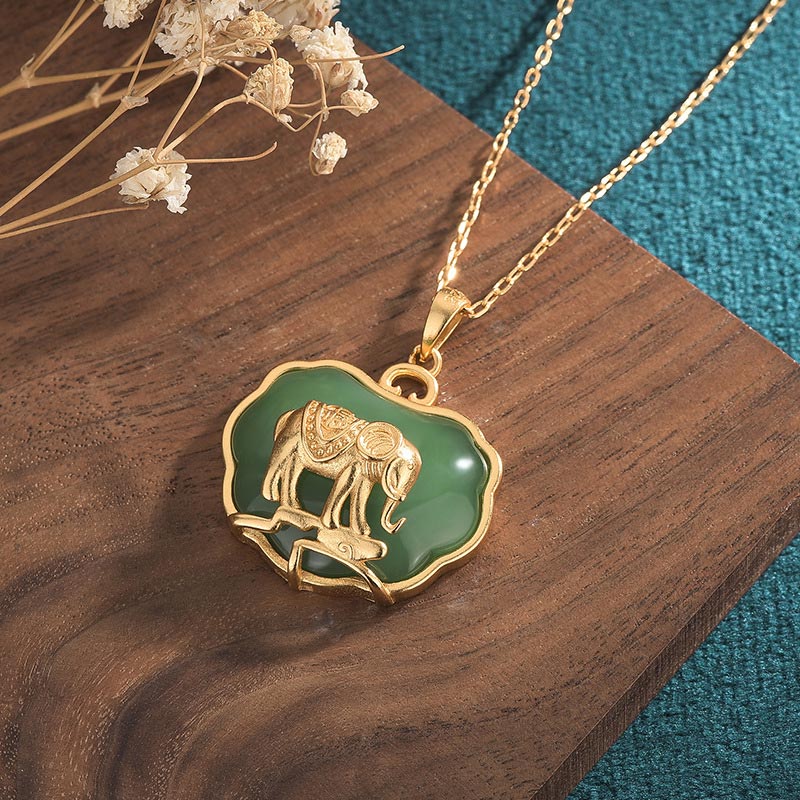 Collier de guérison éléphant en jade naturel 24 mm pour femme