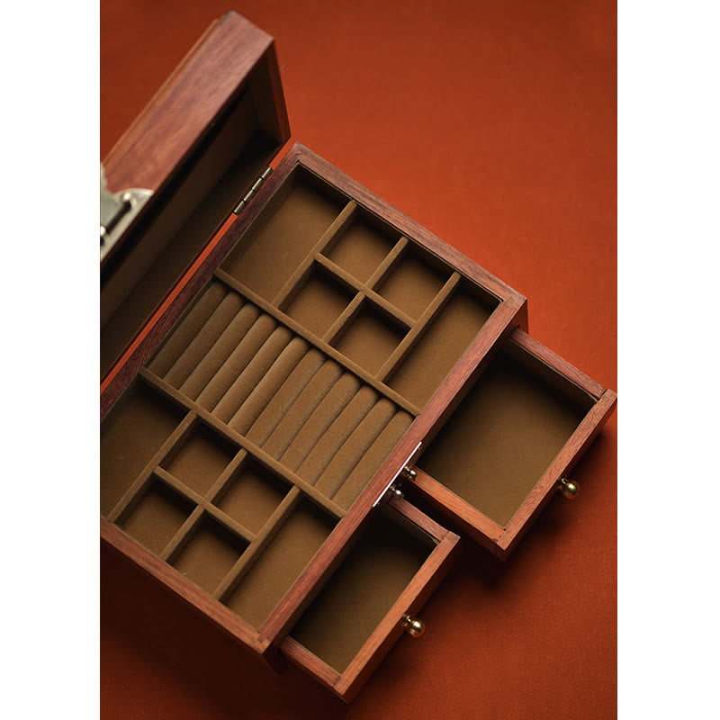 Coffret de rangement pour bijoux fait main en bois de santal rouge antique et palissandre