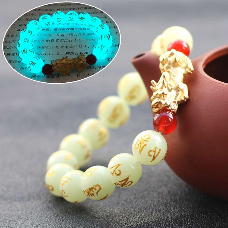 Unisex 16mm Pixiu Glowstone Wealth Bracelet for Luck