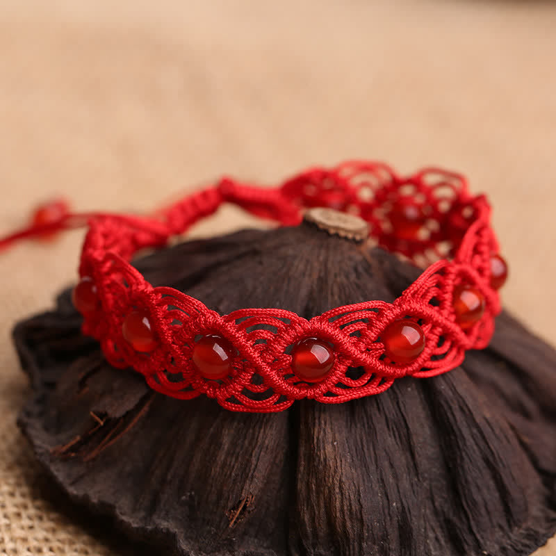 Red Agate Confidence Bracelet with Red String 6mm Beads