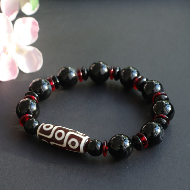 Bracelet de protection en perles dzi à neuf yeux en onyx noir