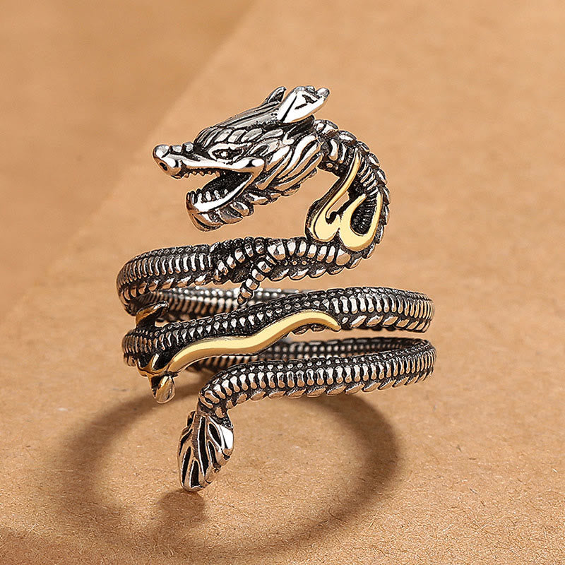 Bague vintage en cuivre Dragon Strength réglable unisexe