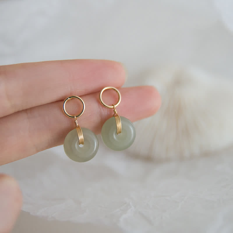 Boucles d'oreilles pendantes rondes en jade avec boucle de paix pour la prospérité