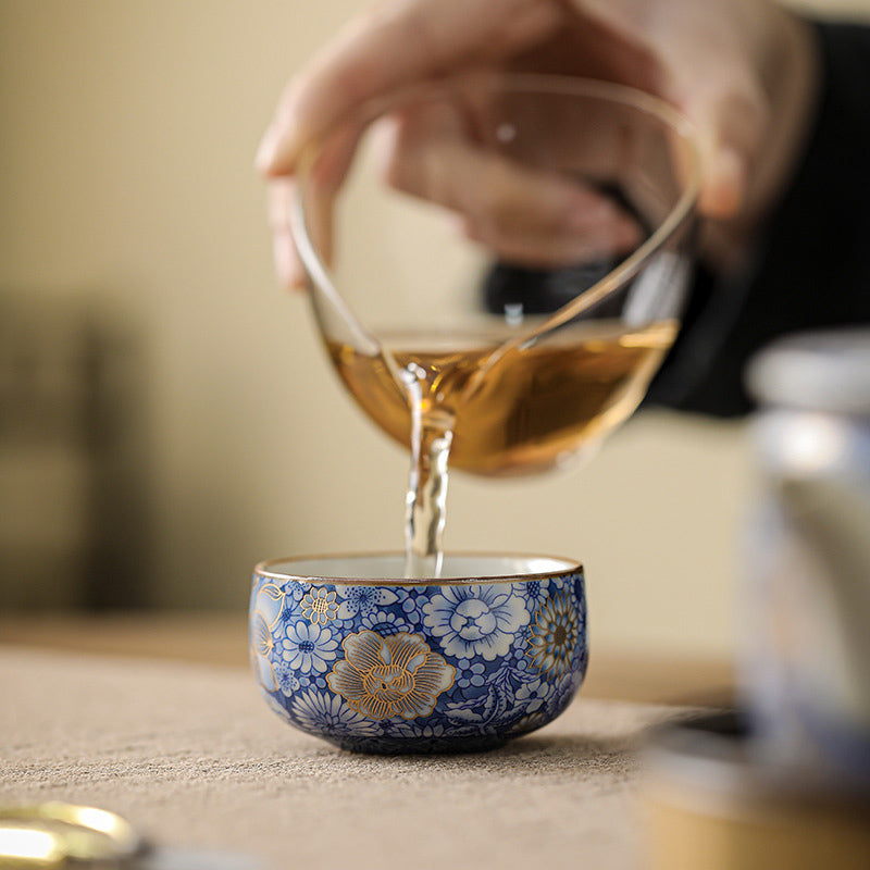 Ceramic Lotus Chrysanthemum Tea Cup Set with Teapot 140ml