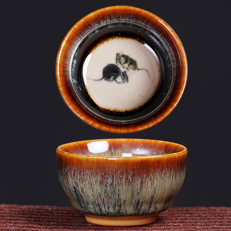 Tasse à thé en céramique 73 ml avec 12 signes du zodiaque chinois pour rituel du thé