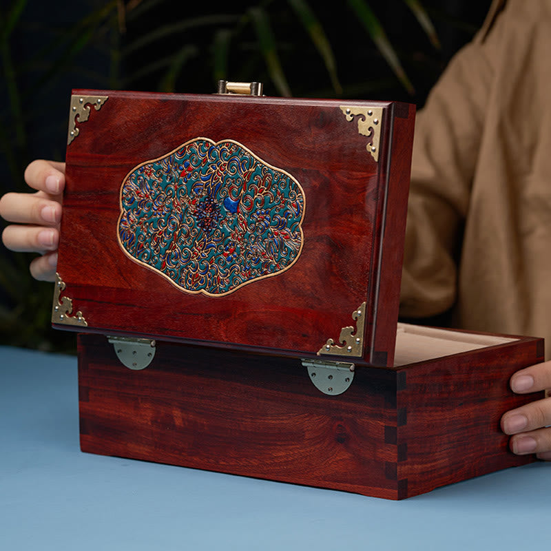 Coffret de rangement pour bijoux fait main en bois de santal rouge antique et palissandre