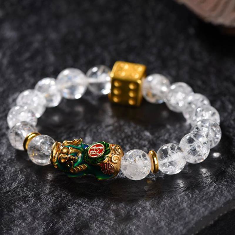 Bracelet de richesse en cristal blanc Pixiu de 10 mm