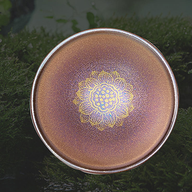 Tasse à thé en céramique Jian Zhan de 9 cm, motif fleur de lotus doré