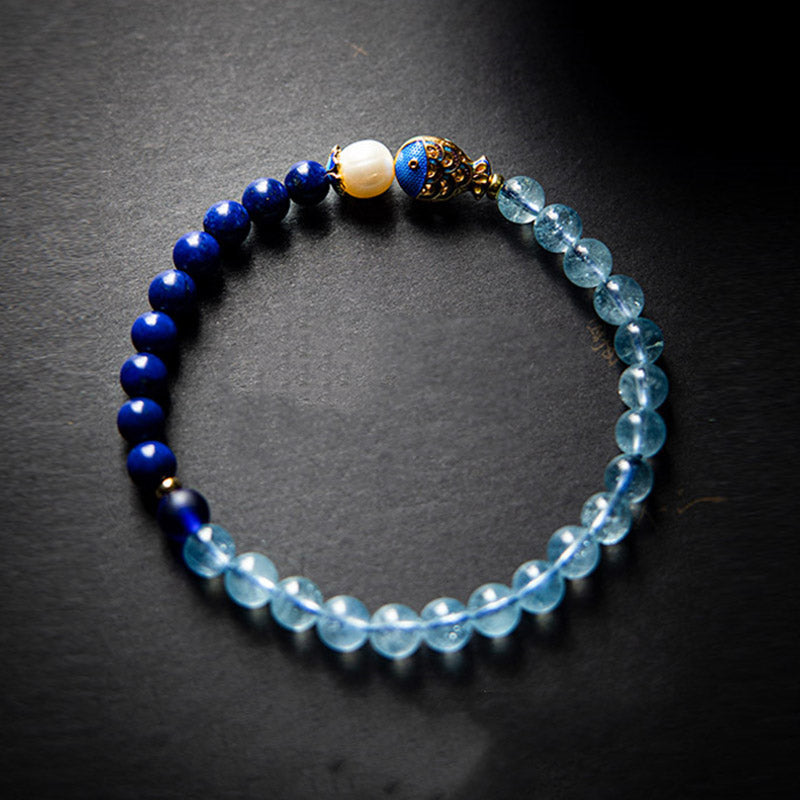 Bracelet de guérison en aigue-marine et lazurite de 6 mm pour l'équilibre et la paix